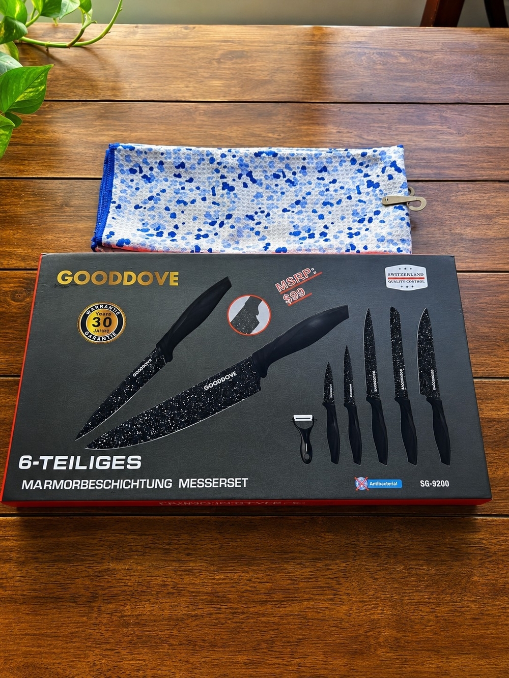 6-Piece Marble Coated Knife Set - Black